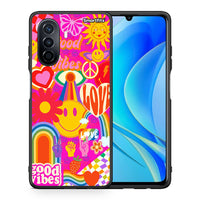 Thumbnail for Θήκη Huawei Nova Y70 Hippie Love από τη Smartfits με σχέδιο στο πίσω μέρος και μαύρο περίβλημα | Huawei Nova Y70 Hippie Love case with colorful back and black bezels