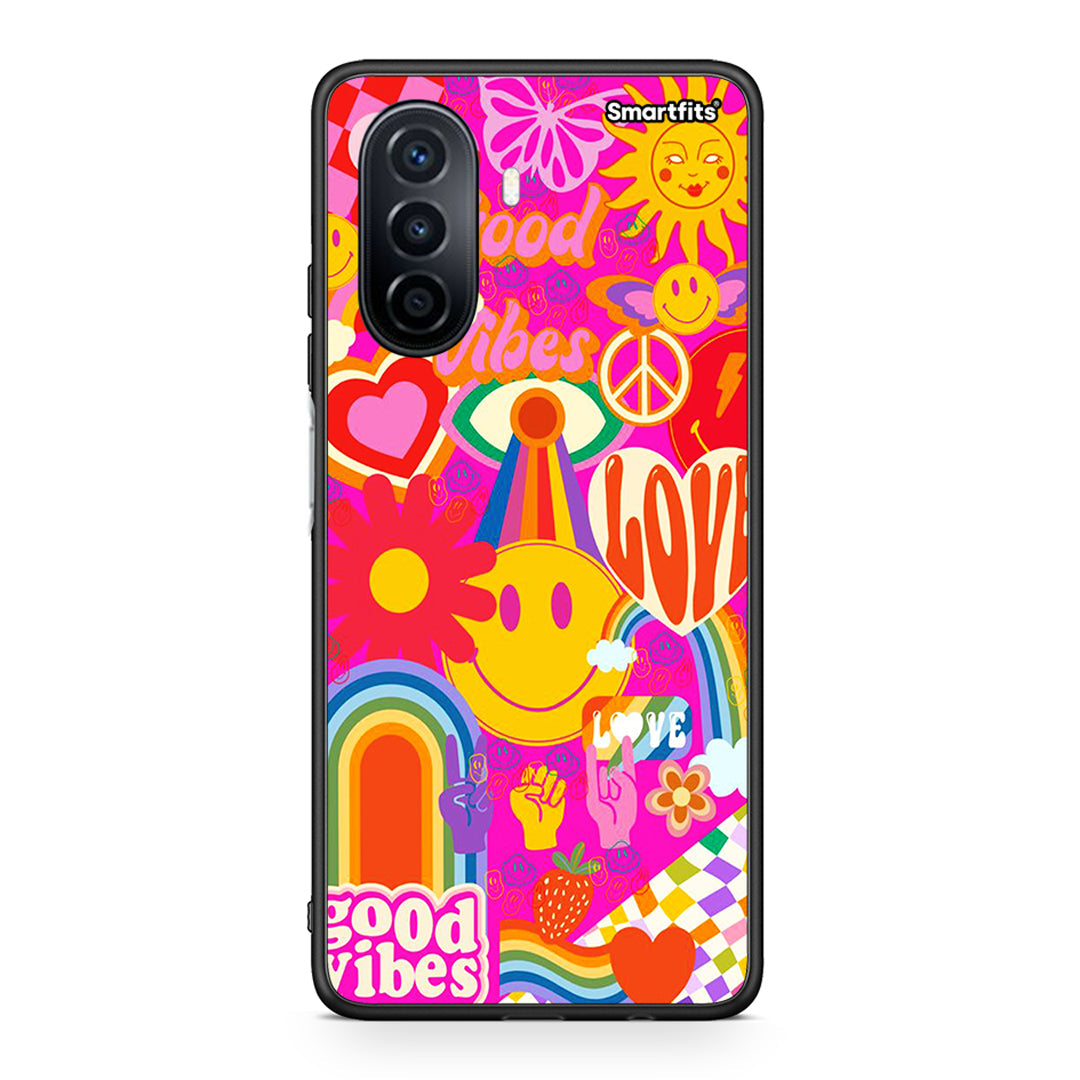 Huawei Nova Y70 Hippie Love θήκη από τη Smartfits με σχέδιο στο πίσω μέρος και μαύρο περίβλημα | Smartphone case with colorful back and black bezels by Smartfits