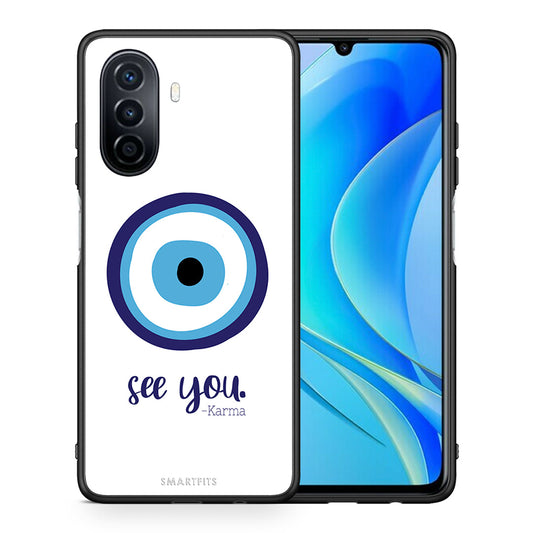 Θήκη Huawei Nova Y70 Karma Says από τη Smartfits με σχέδιο στο πίσω μέρος και μαύρο περίβλημα | Huawei Nova Y70 Karma Says case with colorful back and black bezels