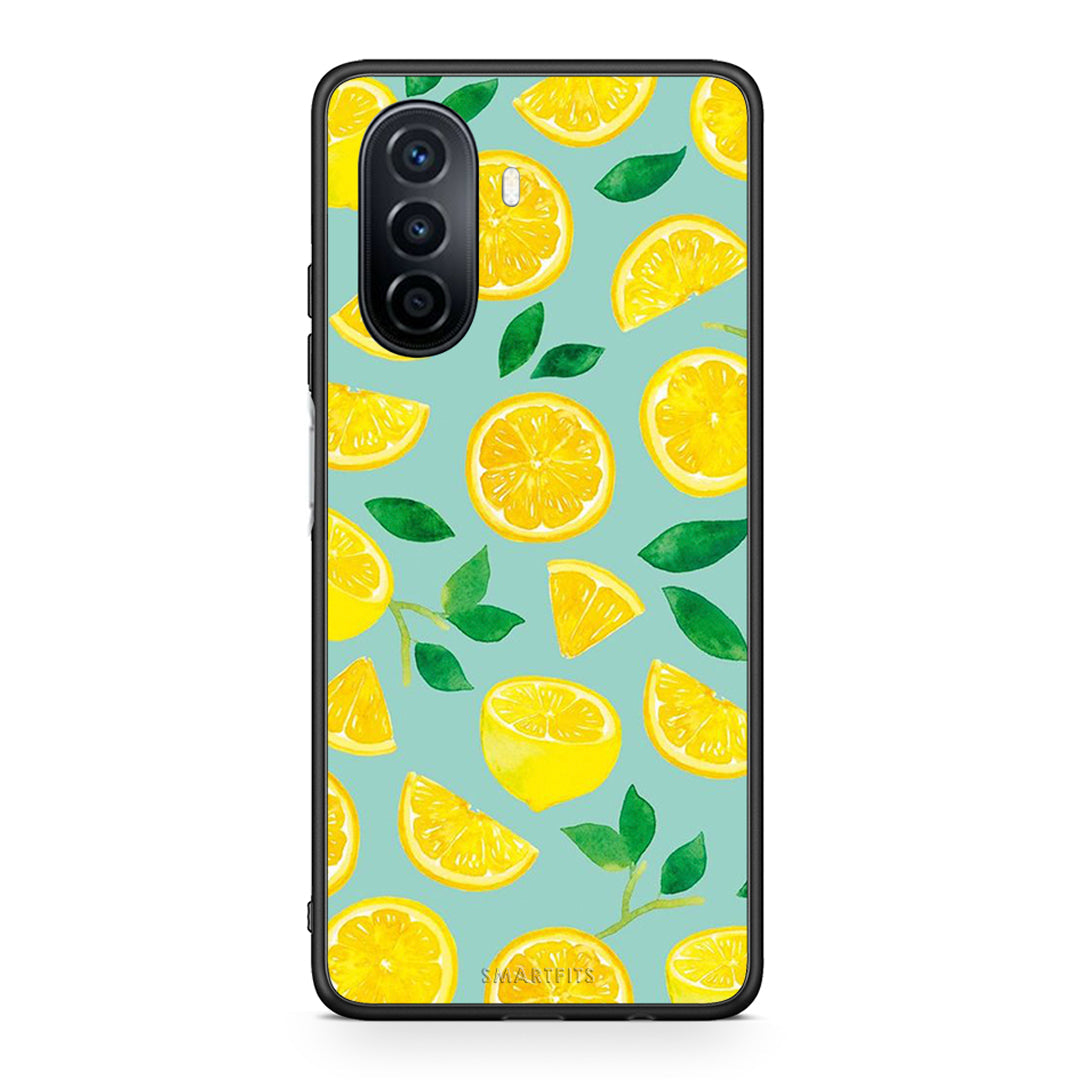 Huawei Nova Y70 Lemons θήκη από τη Smartfits με σχέδιο στο πίσω μέρος και μαύρο περίβλημα | Smartphone case with colorful back and black bezels by Smartfits