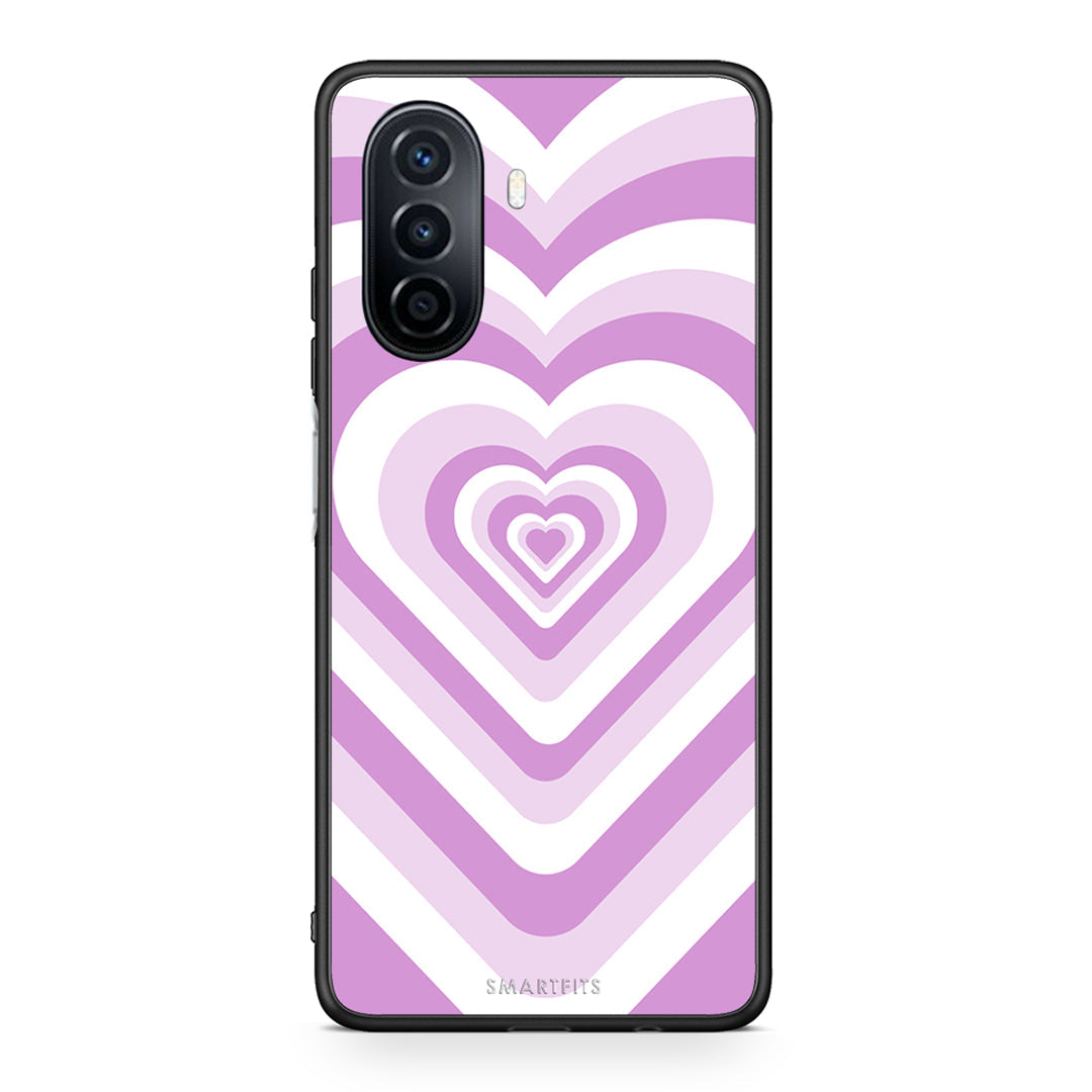 Huawei Nova Y70 Lilac Hearts θήκη από τη Smartfits με σχέδιο στο πίσω μέρος και μαύρο περίβλημα | Smartphone case with colorful back and black bezels by Smartfits