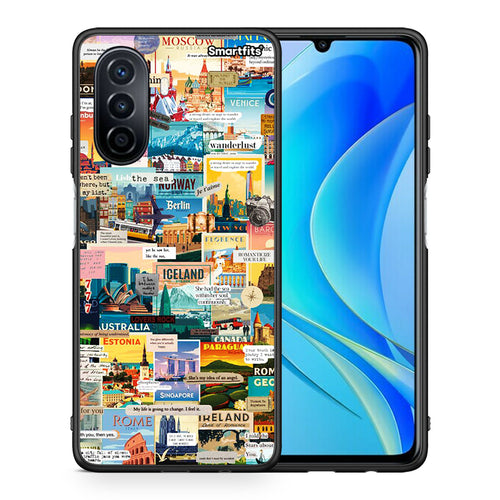 Θήκη Huawei Nova Y70 Live To Travel από τη Smartfits με σχέδιο στο πίσω μέρος και μαύρο περίβλημα | Huawei Nova Y70 Live To Travel case with colorful back and black bezels