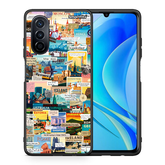 Θήκη Huawei Nova Y70 Live To Travel από τη Smartfits με σχέδιο στο πίσω μέρος και μαύρο περίβλημα | Huawei Nova Y70 Live To Travel case with colorful back and black bezels