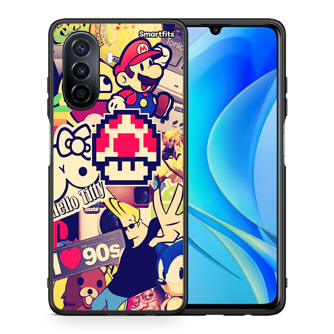 Θήκη Huawei Nova Y70 Love The 90s από τη Smartfits με σχέδιο στο πίσω μέρος και μαύρο περίβλημα | Huawei Nova Y70 Love The 90s case with colorful back and black bezels