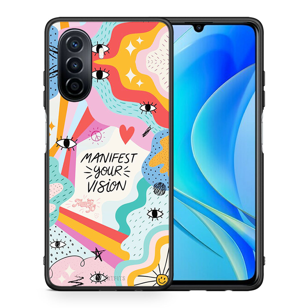 Θήκη Huawei Nova Y70 Manifest Your Vision από τη Smartfits με σχέδιο στο πίσω μέρος και μαύρο περίβλημα | Huawei Nova Y70 Manifest Your Vision case with colorful back and black bezels