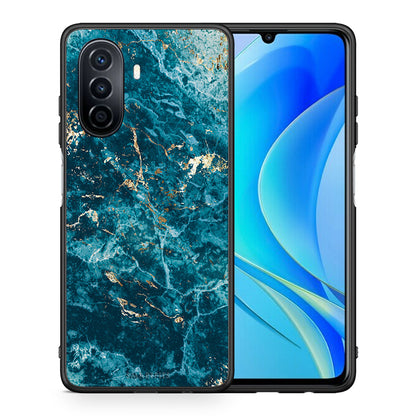 Θήκη Huawei Nova Y70 Marble Blue από τη Smartfits με σχέδιο στο πίσω μέρος και μαύρο περίβλημα | Huawei Nova Y70 Marble Blue case with colorful back and black bezels