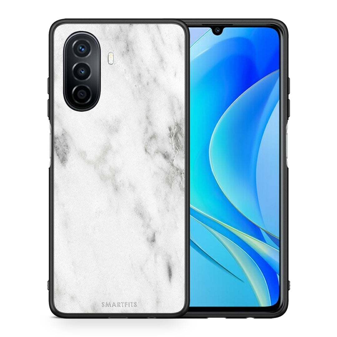 Θήκη Huawei Nova Y70 White Marble από τη Smartfits με σχέδιο στο πίσω μέρος και μαύρο περίβλημα | Huawei Nova Y70 White Marble case with colorful back and black bezels