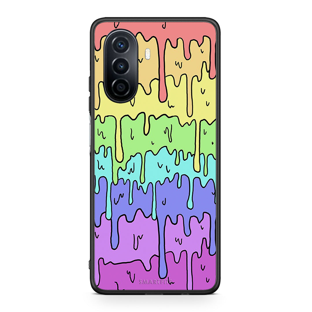 Huawei Nova Y70 Melting Rainbow θήκη από τη Smartfits με σχέδιο στο πίσω μέρος και μαύρο περίβλημα | Smartphone case with colorful back and black bezels by Smartfits