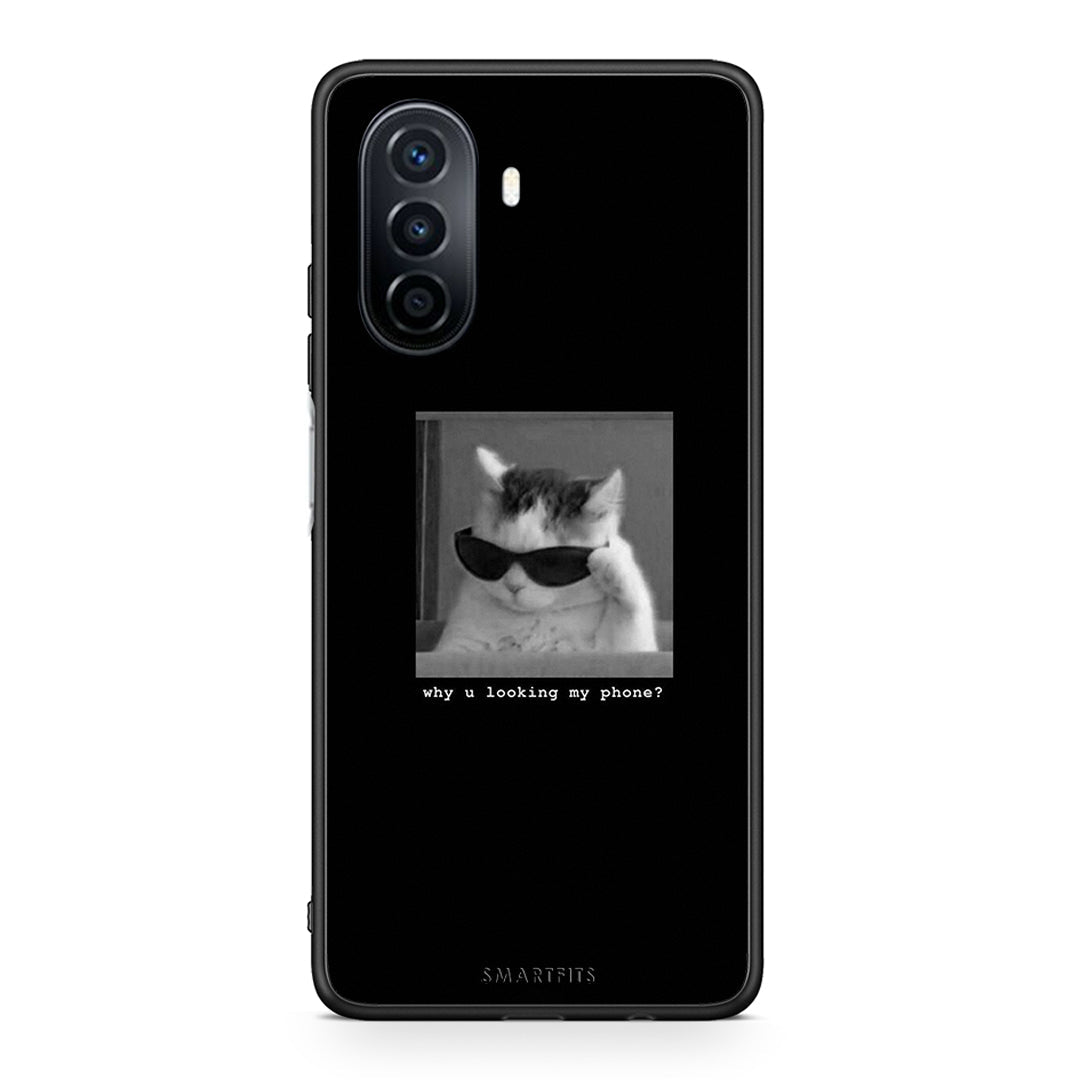 Huawei Nova Y70 Meme Cat θήκη από τη Smartfits με σχέδιο στο πίσω μέρος και μαύρο περίβλημα | Smartphone case with colorful back and black bezels by Smartfits