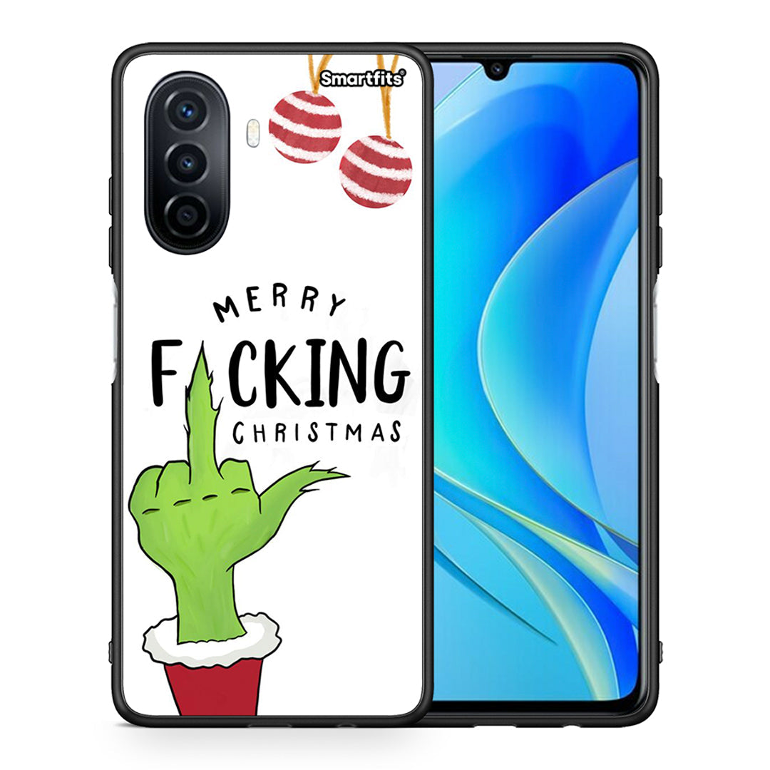 Θήκη Huawei Nova Y70 Merry F Xmas από τη Smartfits με σχέδιο στο πίσω μέρος και μαύρο περίβλημα | Huawei Nova Y70 Merry F Xmas case with colorful back and black bezels