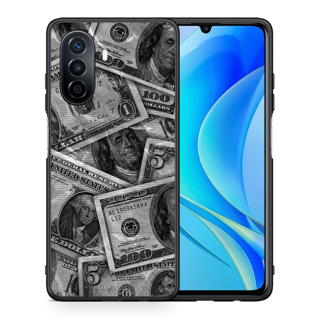 Θήκη Huawei Nova Y70 Money Dollars από τη Smartfits με σχέδιο στο πίσω μέρος και μαύρο περίβλημα | Huawei Nova Y70 Money Dollars case with colorful back and black bezels