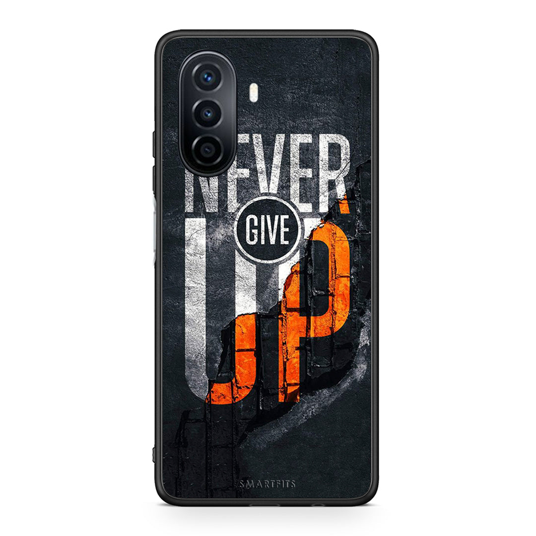 Huawei Nova Y70 Never Give Up Θήκη Αγίου Βαλεντίνου από τη Smartfits με σχέδιο στο πίσω μέρος και μαύρο περίβλημα | Smartphone case with colorful back and black bezels by Smartfits