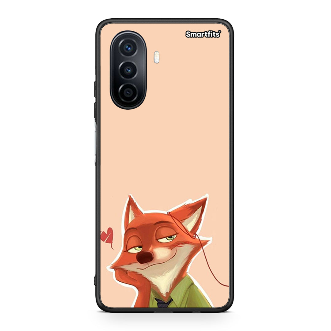 Huawei Nova Y70 Nick Wilde And Judy Hopps Love 1 θήκη από τη Smartfits με σχέδιο στο πίσω μέρος και μαύρο περίβλημα | Smartphone case with colorful back and black bezels by Smartfits