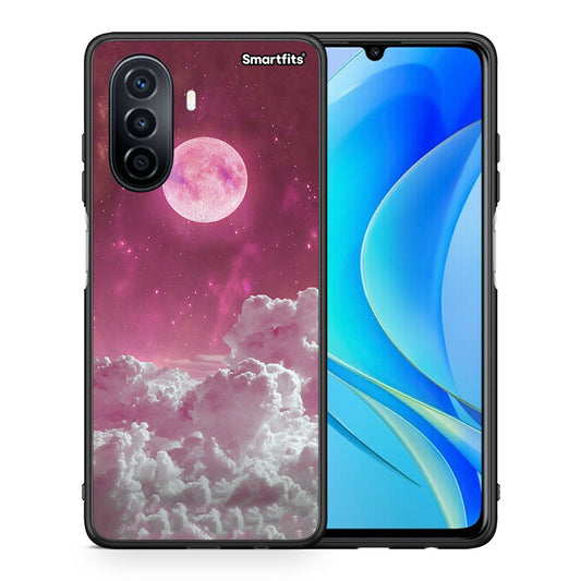 Θήκη Huawei Nova Y70 Pink Moon από τη Smartfits με σχέδιο στο πίσω μέρος και μαύρο περίβλημα | Huawei Nova Y70 Pink Moon case with colorful back and black bezels