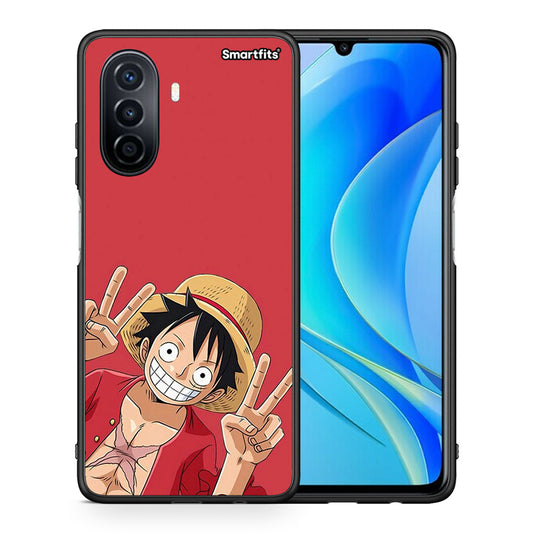 Θήκη Huawei Nova Y70 Pirate Luffy από τη Smartfits με σχέδιο στο πίσω μέρος και μαύρο περίβλημα | Huawei Nova Y70 Pirate Luffy case with colorful back and black bezels