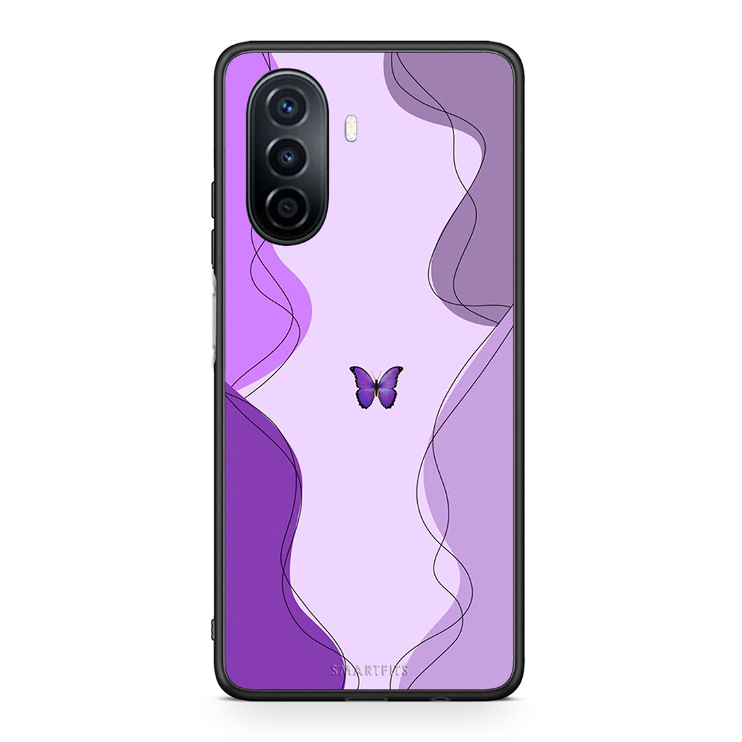 Huawei Nova Y70 Purple Mariposa Θήκη Αγίου Βαλεντίνου από τη Smartfits με σχέδιο στο πίσω μέρος και μαύρο περίβλημα | Smartphone case with colorful back and black bezels by Smartfits