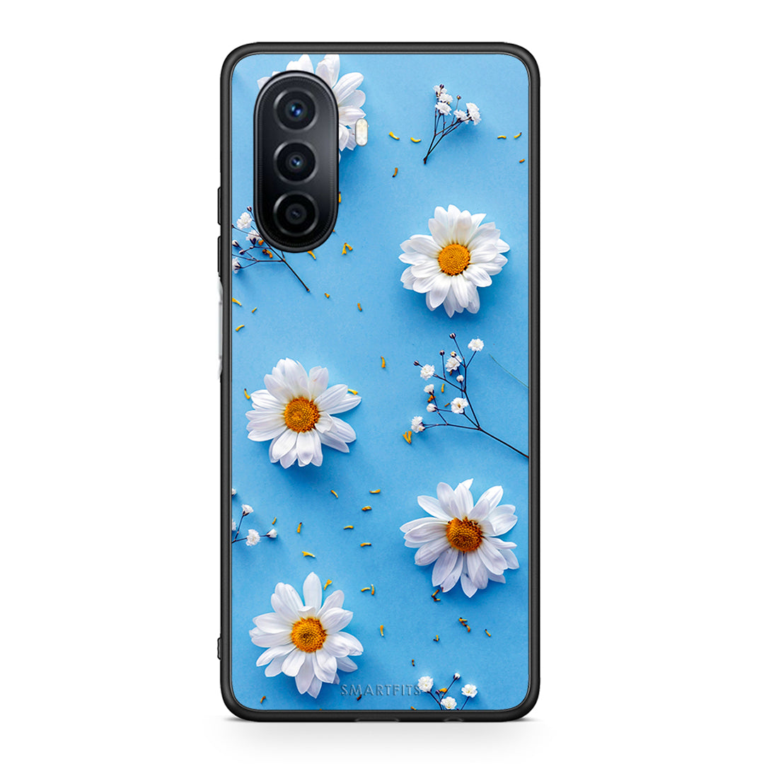Huawei Nova Y70 Real Daisies θήκη από τη Smartfits με σχέδιο στο πίσω μέρος και μαύρο περίβλημα | Smartphone case with colorful back and black bezels by Smartfits
