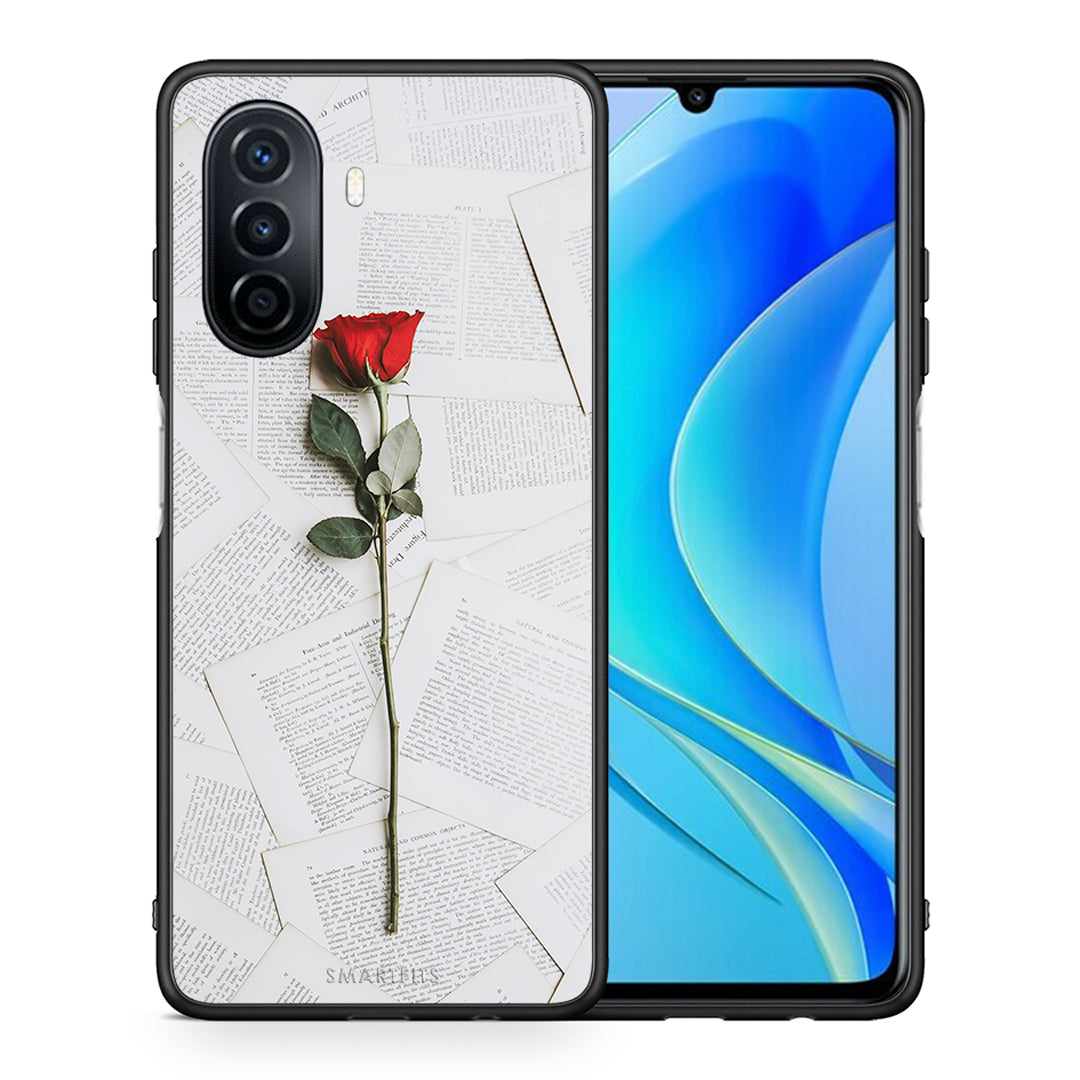 Θήκη Huawei Nova Y70 Red Rose από τη Smartfits με σχέδιο στο πίσω μέρος και μαύρο περίβλημα | Huawei Nova Y70 Red Rose case with colorful back and black bezels