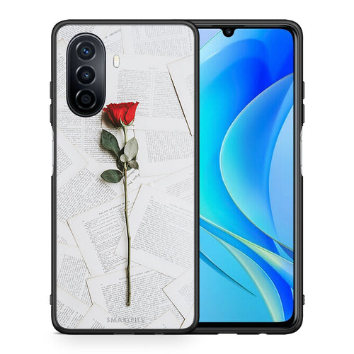Θήκη Huawei Nova Y70 Red Rose από τη Smartfits με σχέδιο στο πίσω μέρος και μαύρο περίβλημα | Huawei Nova Y70 Red Rose case with colorful back and black bezels