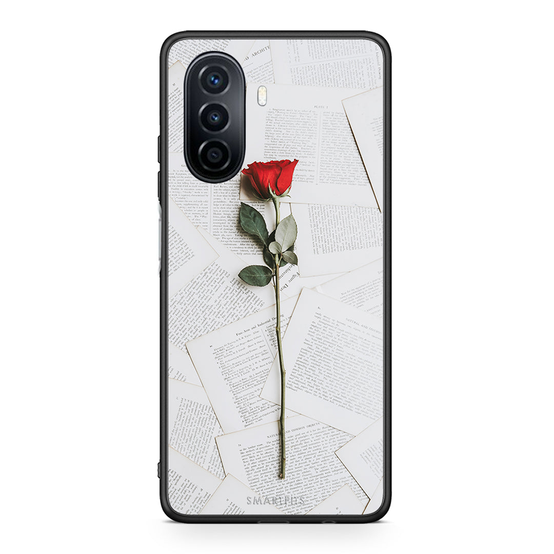 Huawei Nova Y70 Red Rose θήκη από τη Smartfits με σχέδιο στο πίσω μέρος και μαύρο περίβλημα | Smartphone case with colorful back and black bezels by Smartfits