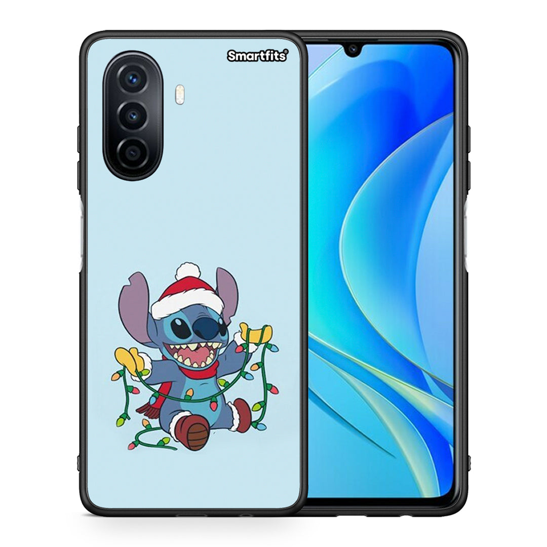 Θήκη Huawei Nova Y70 Santa Stich από τη Smartfits με σχέδιο στο πίσω μέρος και μαύρο περίβλημα | Huawei Nova Y70 Santa Stich case with colorful back and black bezels