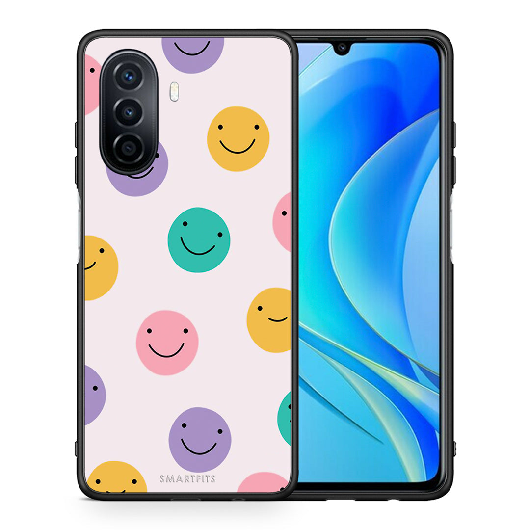 Θήκη Huawei Nova Y70 Smiley Faces από τη Smartfits με σχέδιο στο πίσω μέρος και μαύρο περίβλημα | Huawei Nova Y70 Smiley Faces case with colorful back and black bezels