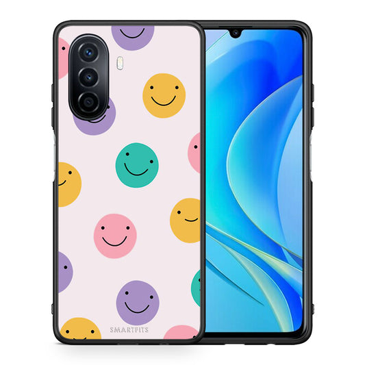 Θήκη Huawei Nova Y70 Smiley Faces από τη Smartfits με σχέδιο στο πίσω μέρος και μαύρο περίβλημα | Huawei Nova Y70 Smiley Faces case with colorful back and black bezels