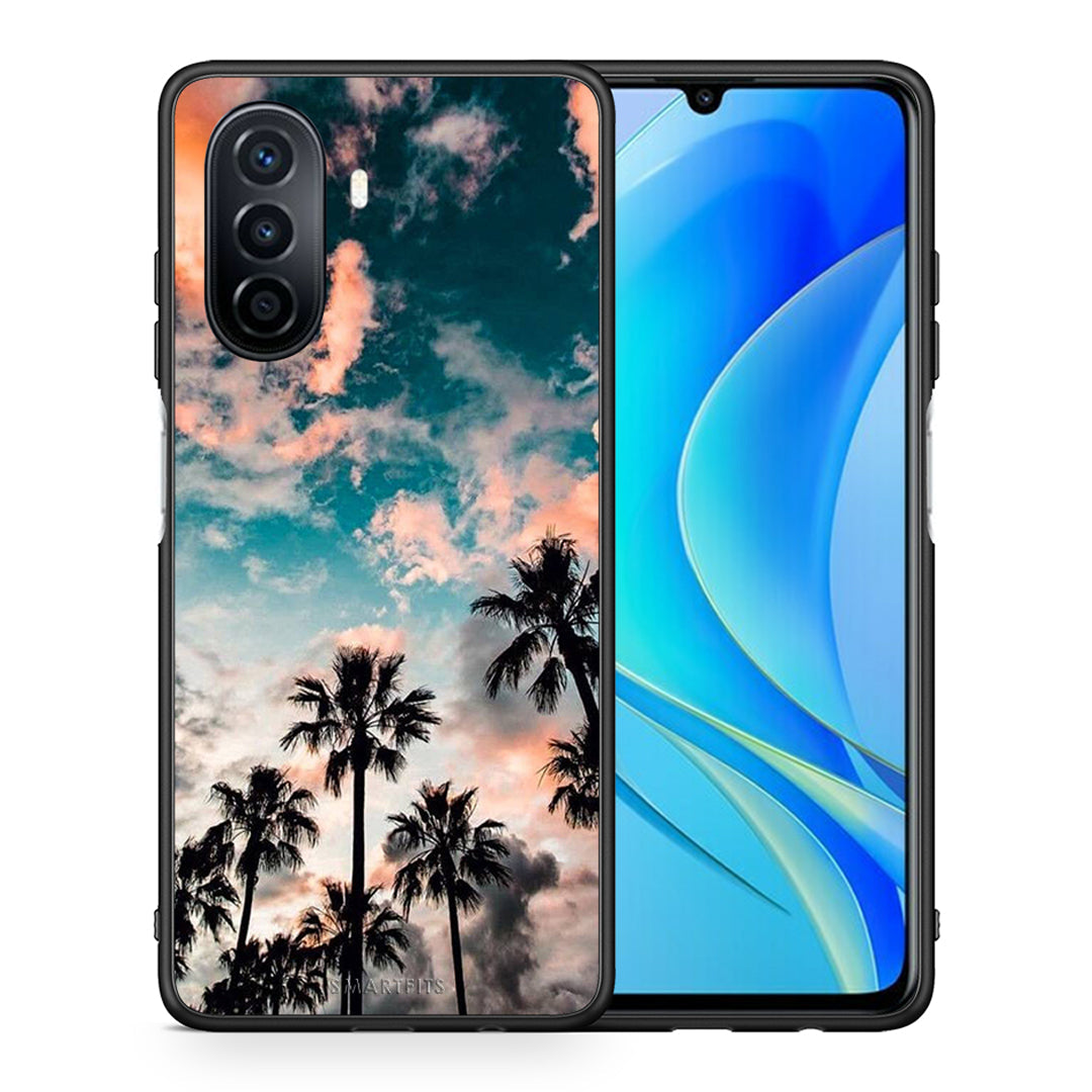 Θήκη Huawei Nova Y70 Sky Summer από τη Smartfits με σχέδιο στο πίσω μέρος και μαύρο περίβλημα | Huawei Nova Y70 Sky Summer case with colorful back and black bezels