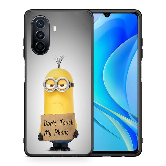 Θήκη Huawei Nova Y70 Minion Text από τη Smartfits με σχέδιο στο πίσω μέρος και μαύρο περίβλημα | Huawei Nova Y70 Minion Text case with colorful back and black bezels