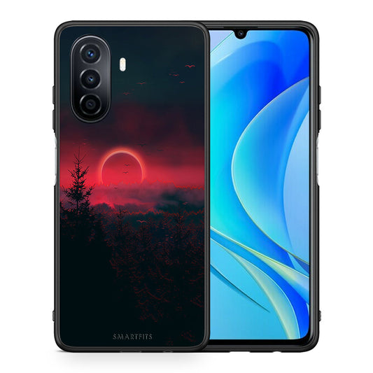 Θήκη Huawei Nova Y70 Sunset Tropic από τη Smartfits με σχέδιο στο πίσω μέρος και μαύρο περίβλημα | Huawei Nova Y70 Sunset Tropic case with colorful back and black bezels