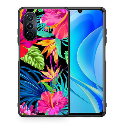 Θήκη Huawei Nova Y70 Tropical Flowers από τη Smartfits με σχέδιο στο πίσω μέρος και μαύρο περίβλημα | Huawei Nova Y70 Tropical Flowers case with colorful back and black bezels