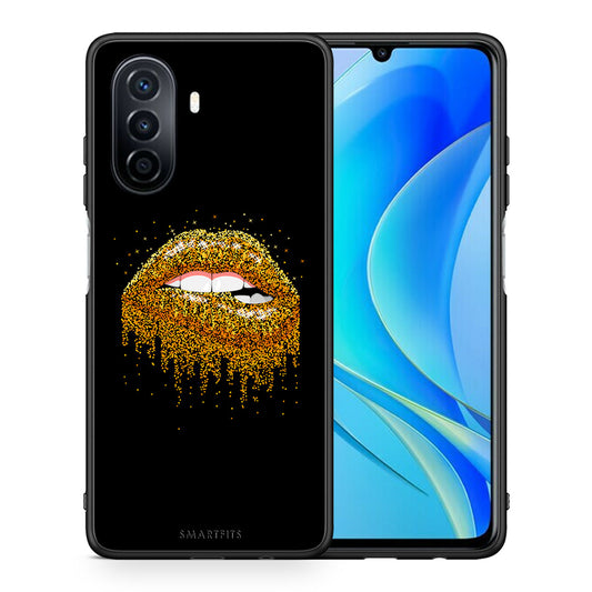 Θήκη Huawei Nova Y70 Golden Valentine από τη Smartfits με σχέδιο στο πίσω μέρος και μαύρο περίβλημα | Huawei Nova Y70 Golden Valentine case with colorful back and black bezels