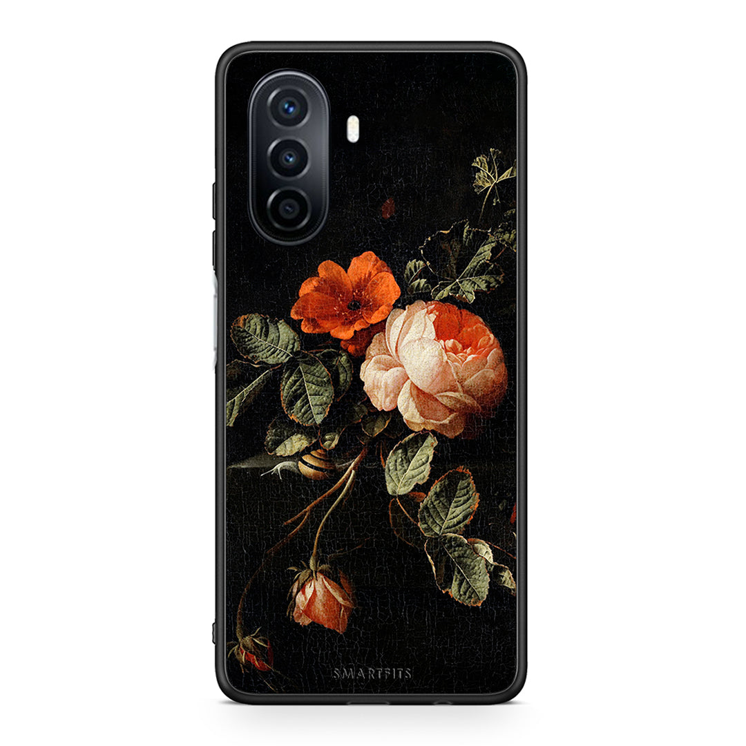 Huawei Nova Y70 Vintage Roses θήκη από τη Smartfits με σχέδιο στο πίσω μέρος και μαύρο περίβλημα | Smartphone case with colorful back and black bezels by Smartfits