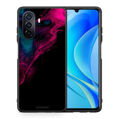 Θήκη Huawei Nova Y70 Pink Black Watercolor από τη Smartfits με σχέδιο στο πίσω μέρος και μαύρο περίβλημα | Huawei Nova Y70 Pink Black Watercolor case with colorful back and black bezels