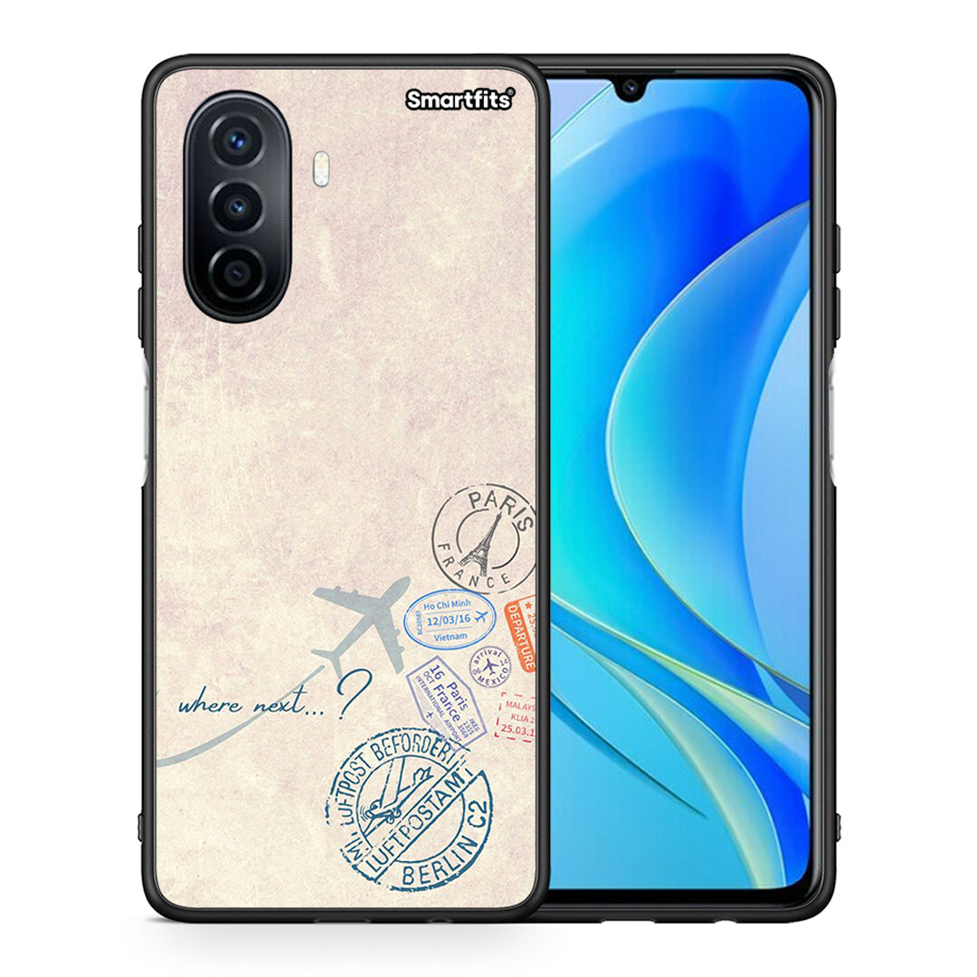 Θήκη Huawei Nova Y70 Where Next από τη Smartfits με σχέδιο στο πίσω μέρος και μαύρο περίβλημα | Huawei Nova Y70 Where Next case with colorful back and black bezels
