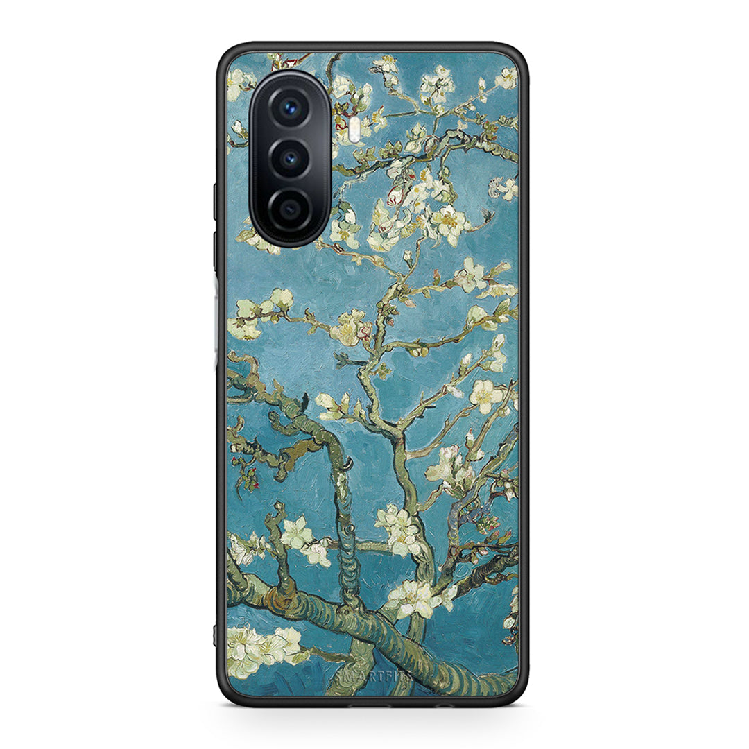 Huawei Nova Y70 White Blossoms θήκη από τη Smartfits με σχέδιο στο πίσω μέρος και μαύρο περίβλημα | Smartphone case with colorful back and black bezels by Smartfits