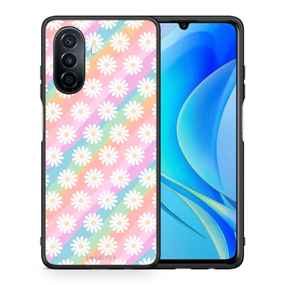 Θήκη Huawei Nova Y70 White Daisies από τη Smartfits με σχέδιο στο πίσω μέρος και μαύρο περίβλημα | Huawei Nova Y70 White Daisies case with colorful back and black bezels