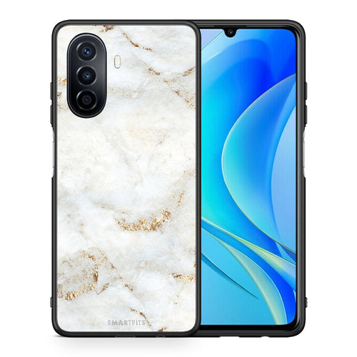 Θήκη Huawei Nova Y70 White Gold Marble από τη Smartfits με σχέδιο στο πίσω μέρος και μαύρο περίβλημα | Huawei Nova Y70 White Gold Marble case with colorful back and black bezels