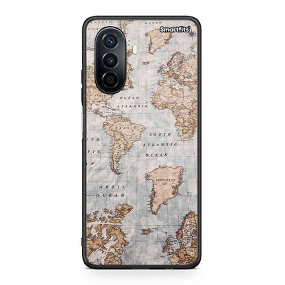 Huawei Nova Y70 World Map θήκη από τη Smartfits με σχέδιο στο πίσω μέρος και μαύρο περίβλημα | Smartphone case with colorful back and black bezels by Smartfits