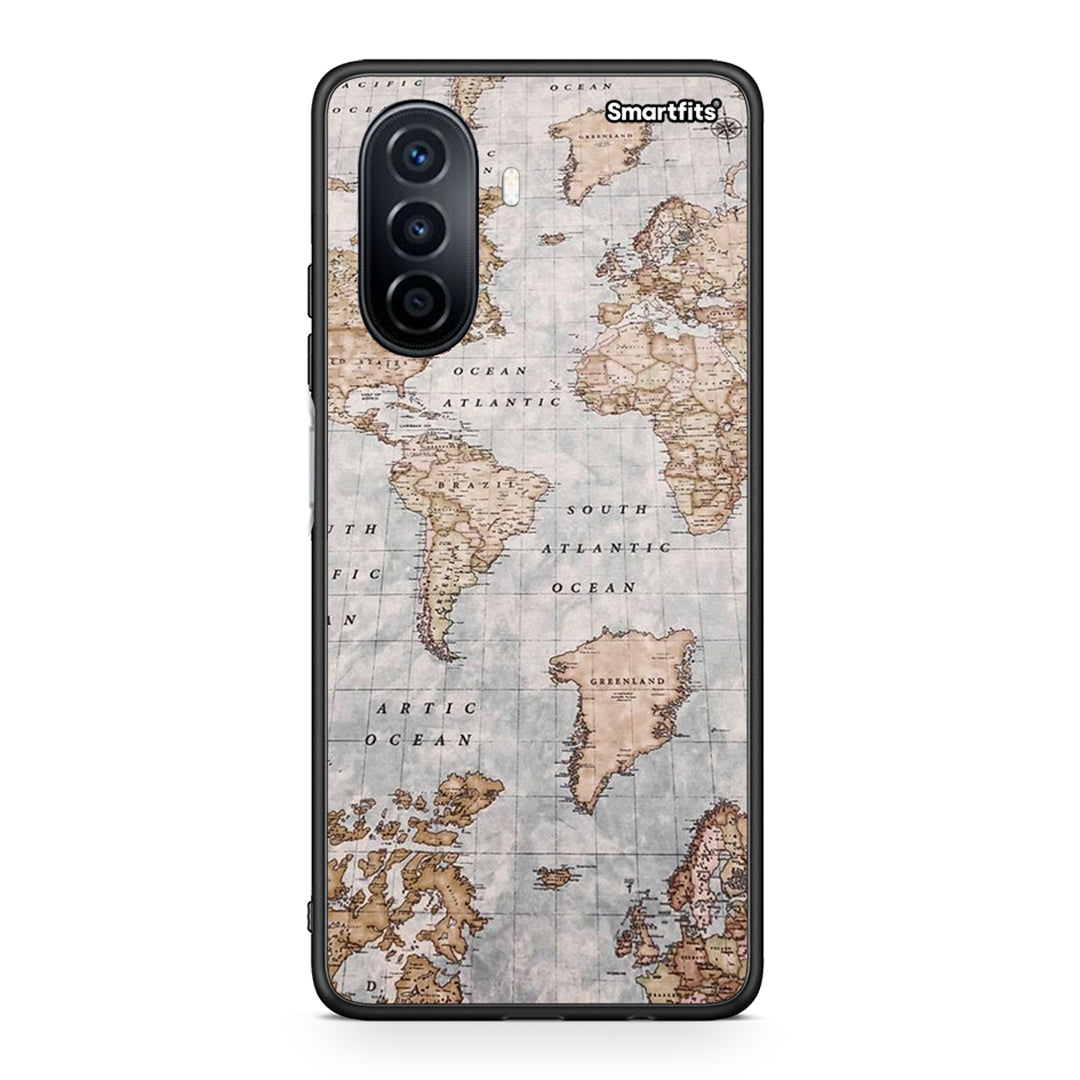 Huawei Nova Y70 World Map θήκη από τη Smartfits με σχέδιο στο πίσω μέρος και μαύρο περίβλημα | Smartphone case with colorful back and black bezels by Smartfits