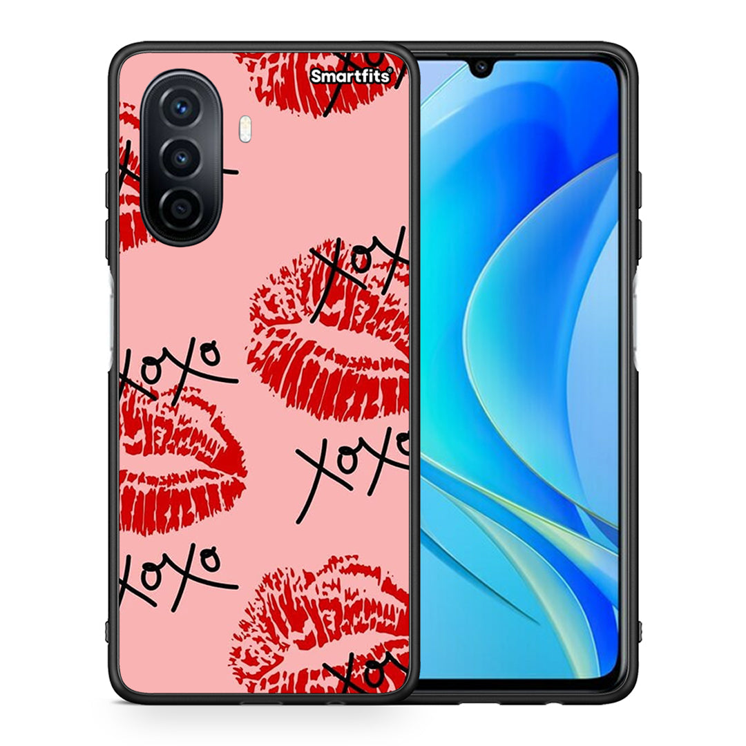 Θήκη Huawei Nova Y70 XOXO Lips από τη Smartfits με σχέδιο στο πίσω μέρος και μαύρο περίβλημα | Huawei Nova Y70 XOXO Lips case with colorful back and black bezels