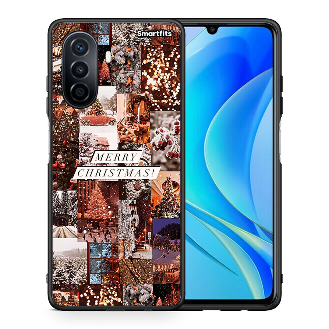 Θήκη Huawei Nova Y70 Xmas Collage από τη Smartfits με σχέδιο στο πίσω μέρος και μαύρο περίβλημα | Huawei Nova Y70 Xmas Collage case with colorful back and black bezels