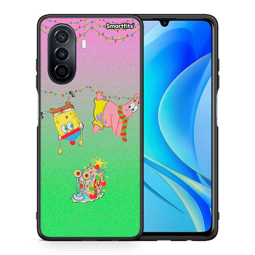 Θήκη Huawei Nova Y70 Xmas Lights από τη Smartfits με σχέδιο στο πίσω μέρος και μαύρο περίβλημα | Huawei Nova Y70 Xmas Lights case with colorful back and black bezels