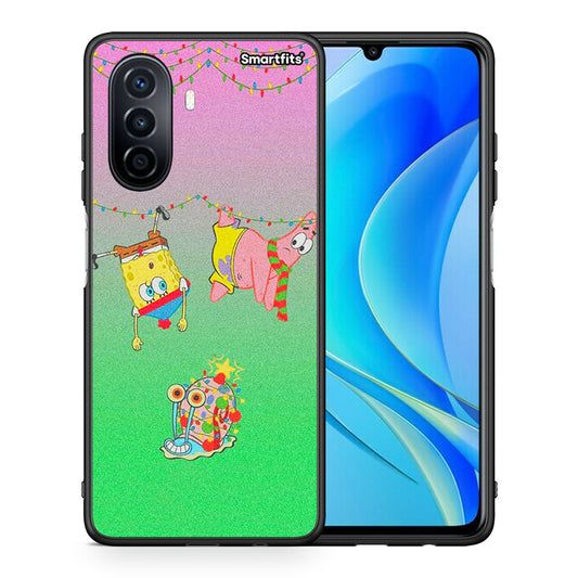 Θήκη Huawei Nova Y70 Xmas Lights από τη Smartfits με σχέδιο στο πίσω μέρος και μαύρο περίβλημα | Huawei Nova Y70 Xmas Lights case with colorful back and black bezels