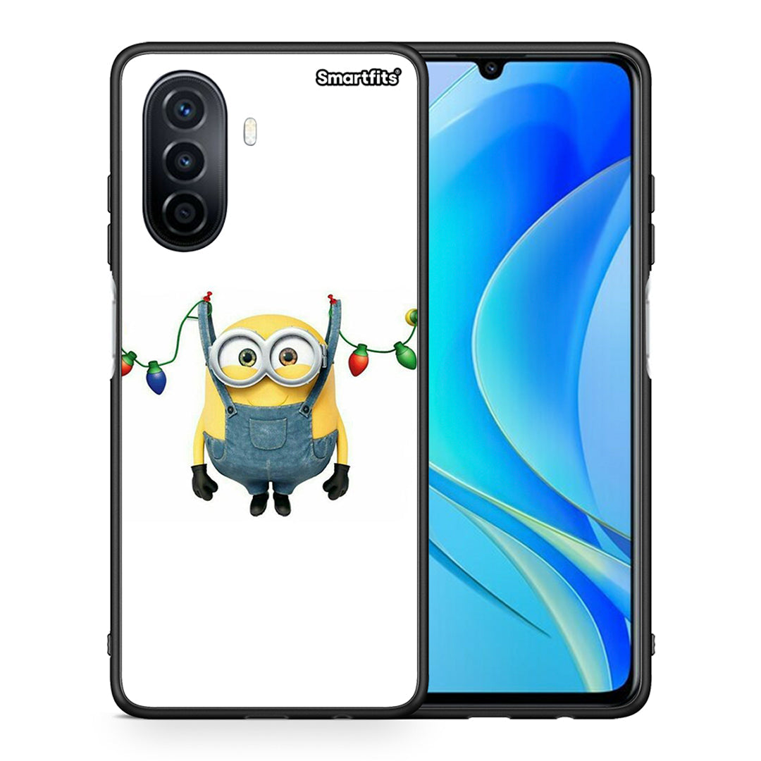 Θήκη Huawei Nova Y70 Xmas Minion Lights από τη Smartfits με σχέδιο στο πίσω μέρος και μαύρο περίβλημα | Huawei Nova Y70 Xmas Minion Lights case with colorful back and black bezels