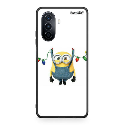 Huawei Nova Y70 Xmas Minion Lights θήκη από τη Smartfits με σχέδιο στο πίσω μέρος και μαύρο περίβλημα | Smartphone case with colorful back and black bezels by Smartfits