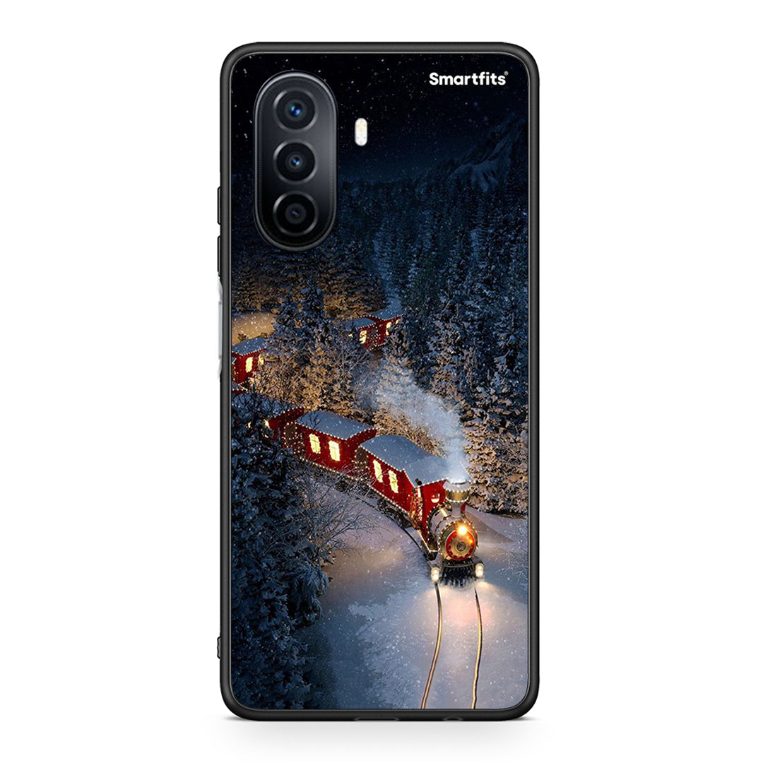 Huawei Nova Y70 Xmas Train θήκη από τη Smartfits με σχέδιο στο πίσω μέρος και μαύρο περίβλημα | Smartphone case with colorful back and black bezels by Smartfits