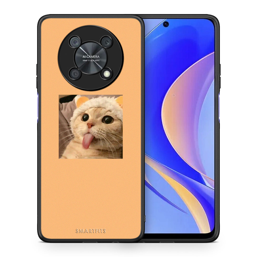 Θήκη Huawei Nova Y90 Cat Tongue από τη Smartfits με σχέδιο στο πίσω μέρος και μαύρο περίβλημα | Huawei Nova Y90 Cat Tongue case with colorful back and black bezels