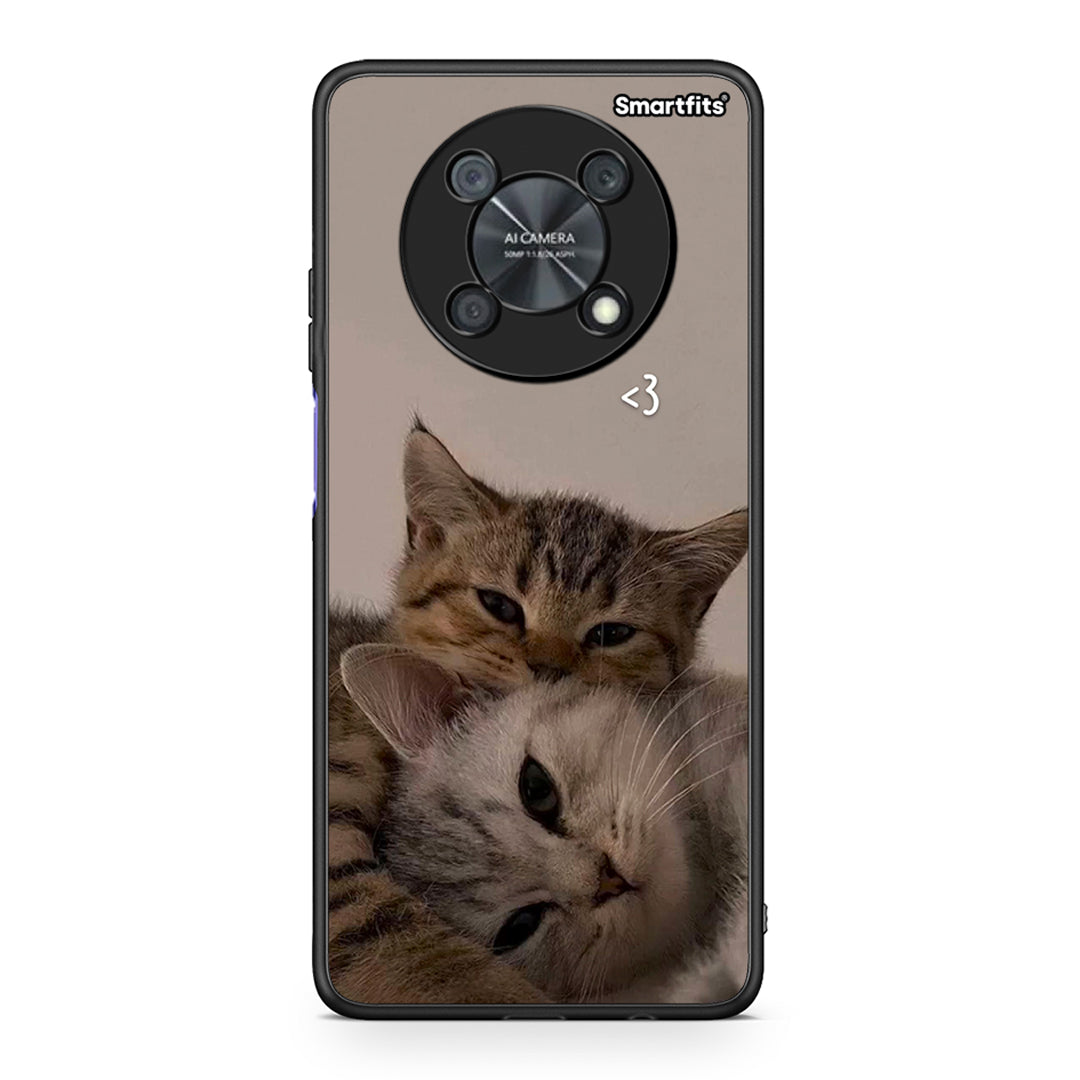 Huawei Nova Y90 Cats In Love θήκη από τη Smartfits με σχέδιο στο πίσω μέρος και μαύρο περίβλημα | Smartphone case with colorful back and black bezels by Smartfits