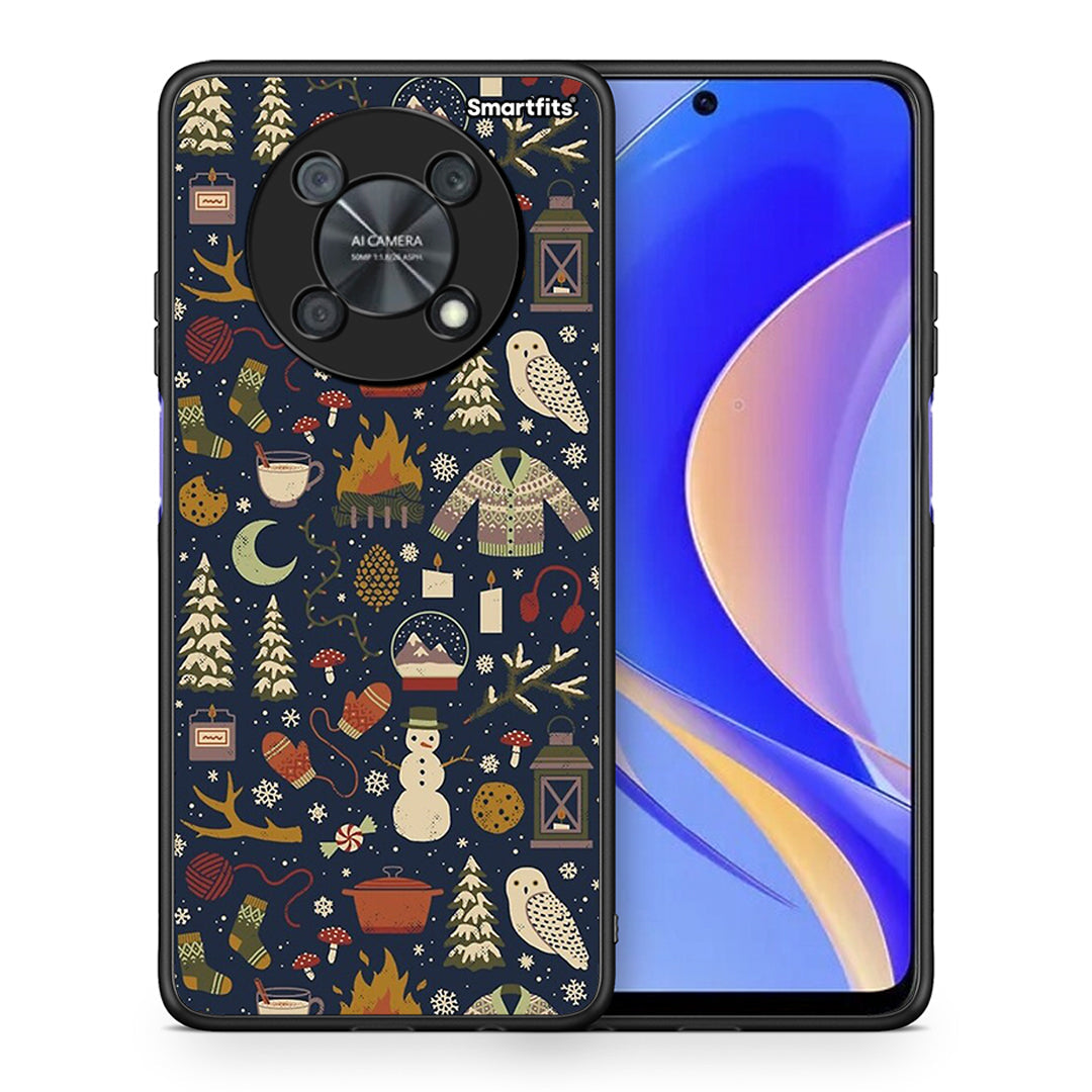 Θήκη Huawei Nova Y90 Christmas Elements από τη Smartfits με σχέδιο στο πίσω μέρος και μαύρο περίβλημα | Huawei Nova Y90 Christmas Elements case with colorful back and black bezels